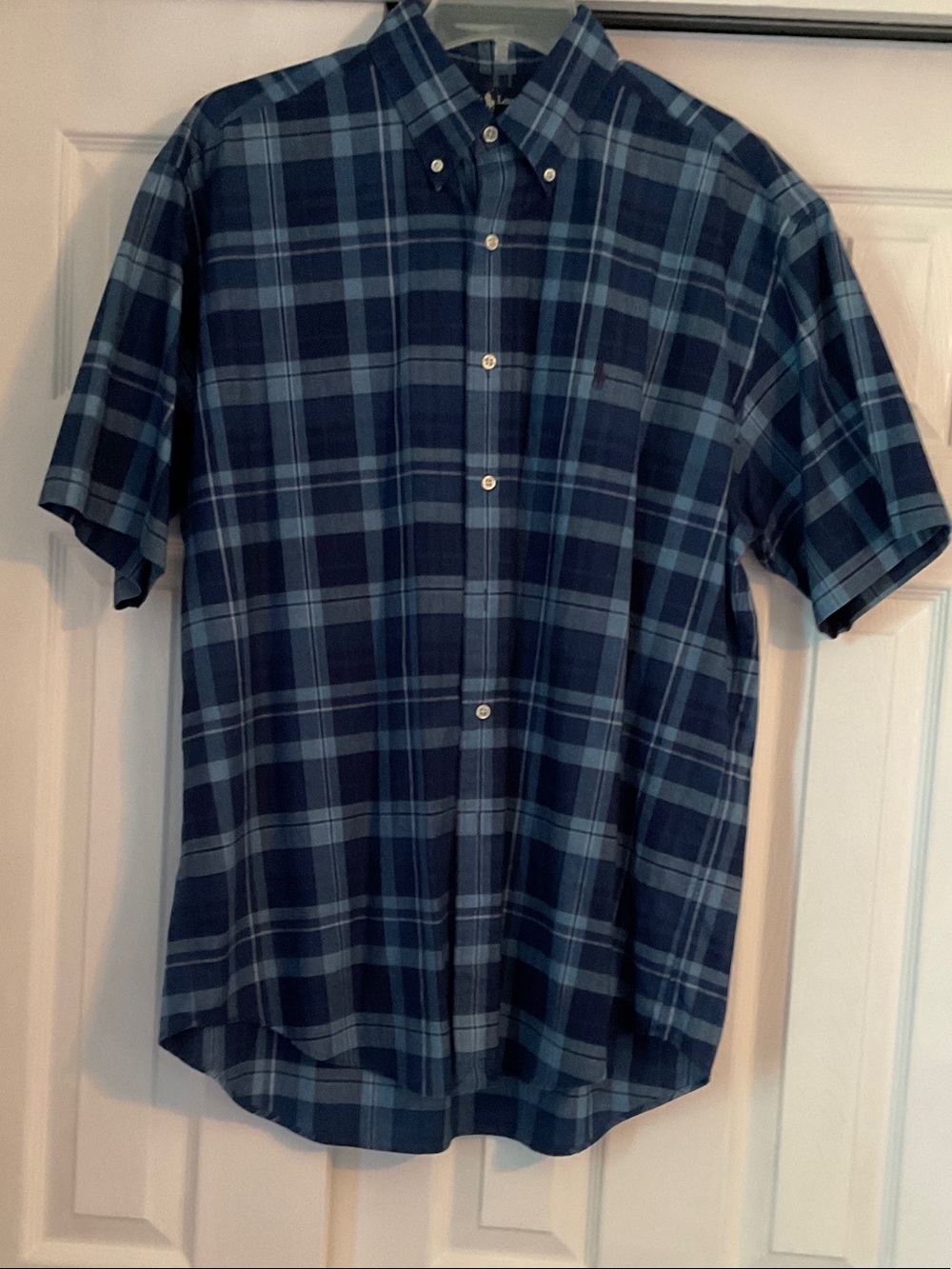 Ralph Lauren Blue Plaid Short-Sleeve Button-Down Shirt